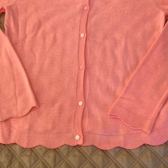 Bonpoint Girls Pink Cardigan with Scalloped Hem and Cuff. Cotton Blend. Size 10Y - Picture 3 of 7
